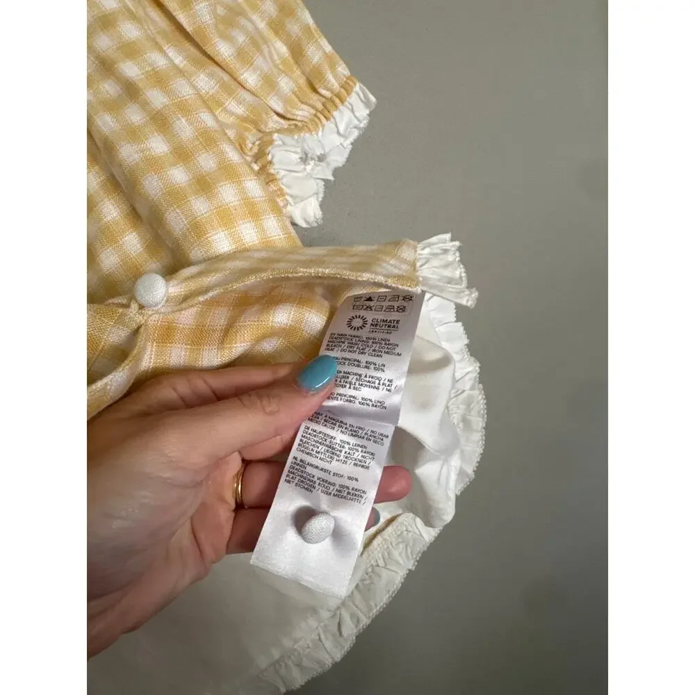 REFORMATION Rosemary Linen Top in Sunshine Check Size 6